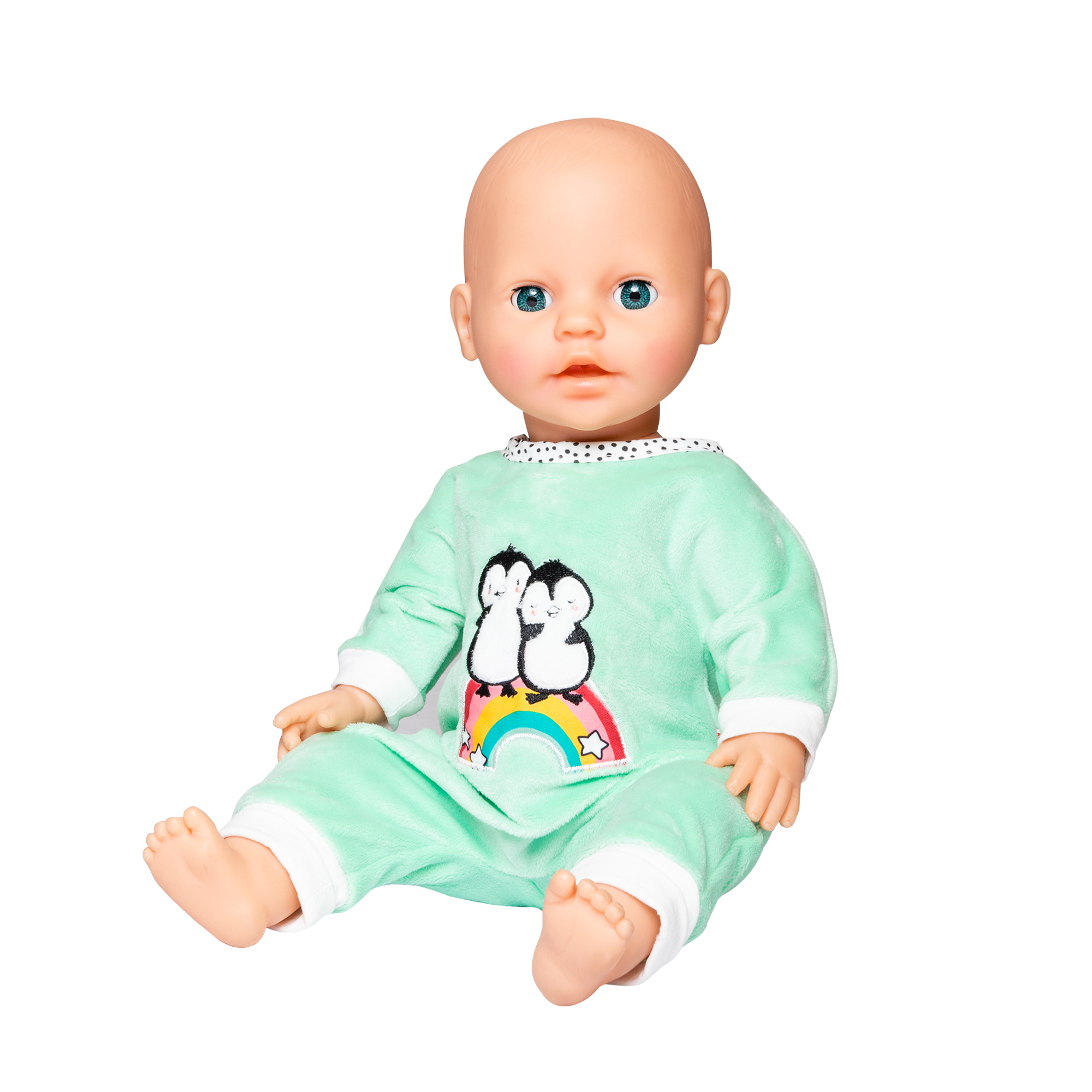 Größe 35-45 cm Bekleidungs-Set für Puppen im Pinguin Pünktchen Design 2 teilig mit Strampler und T-Shirt Heless 2185