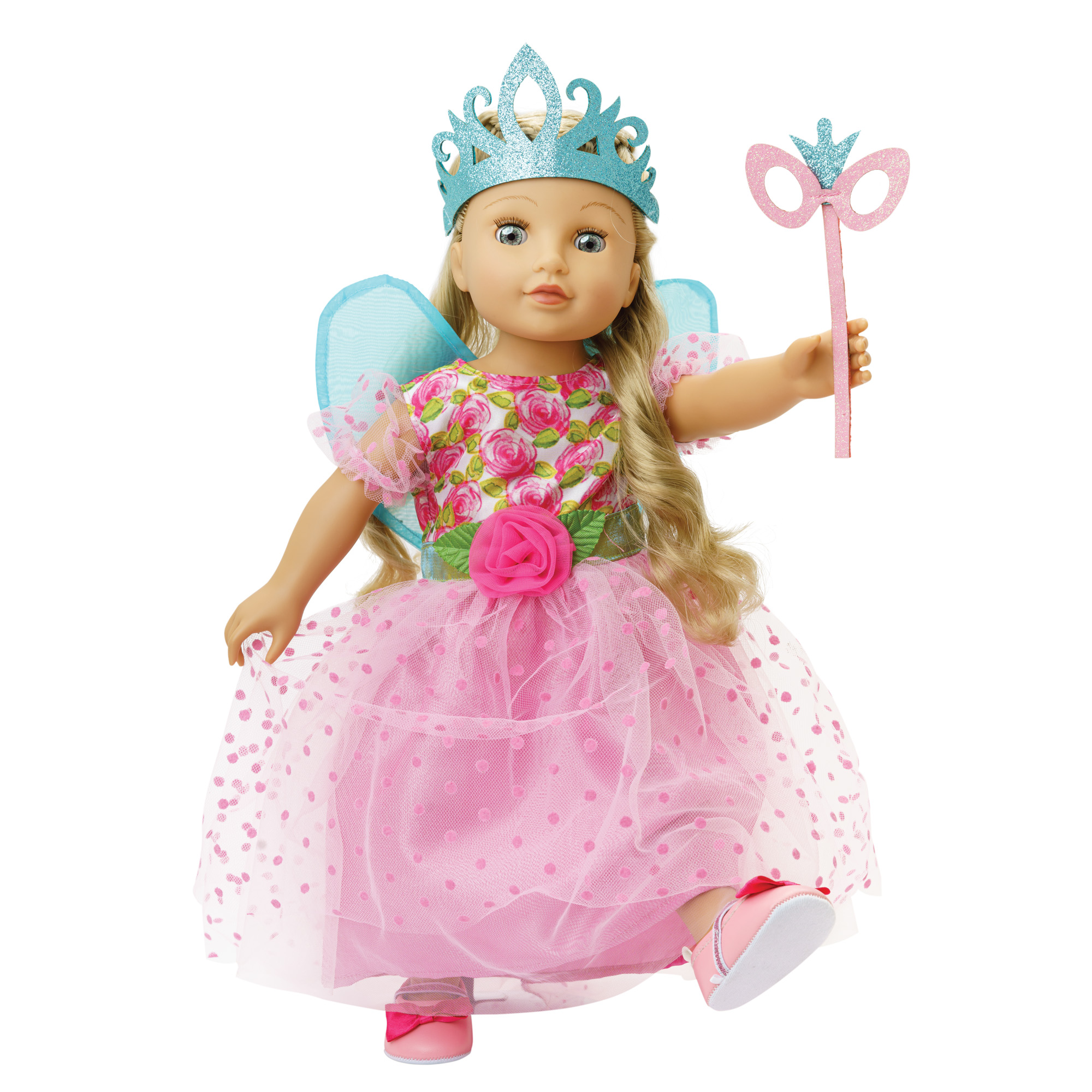 Doll Dress "Princess Lillifee" with glitter crown and eye mask, 3 pieces, size 28-35 cm