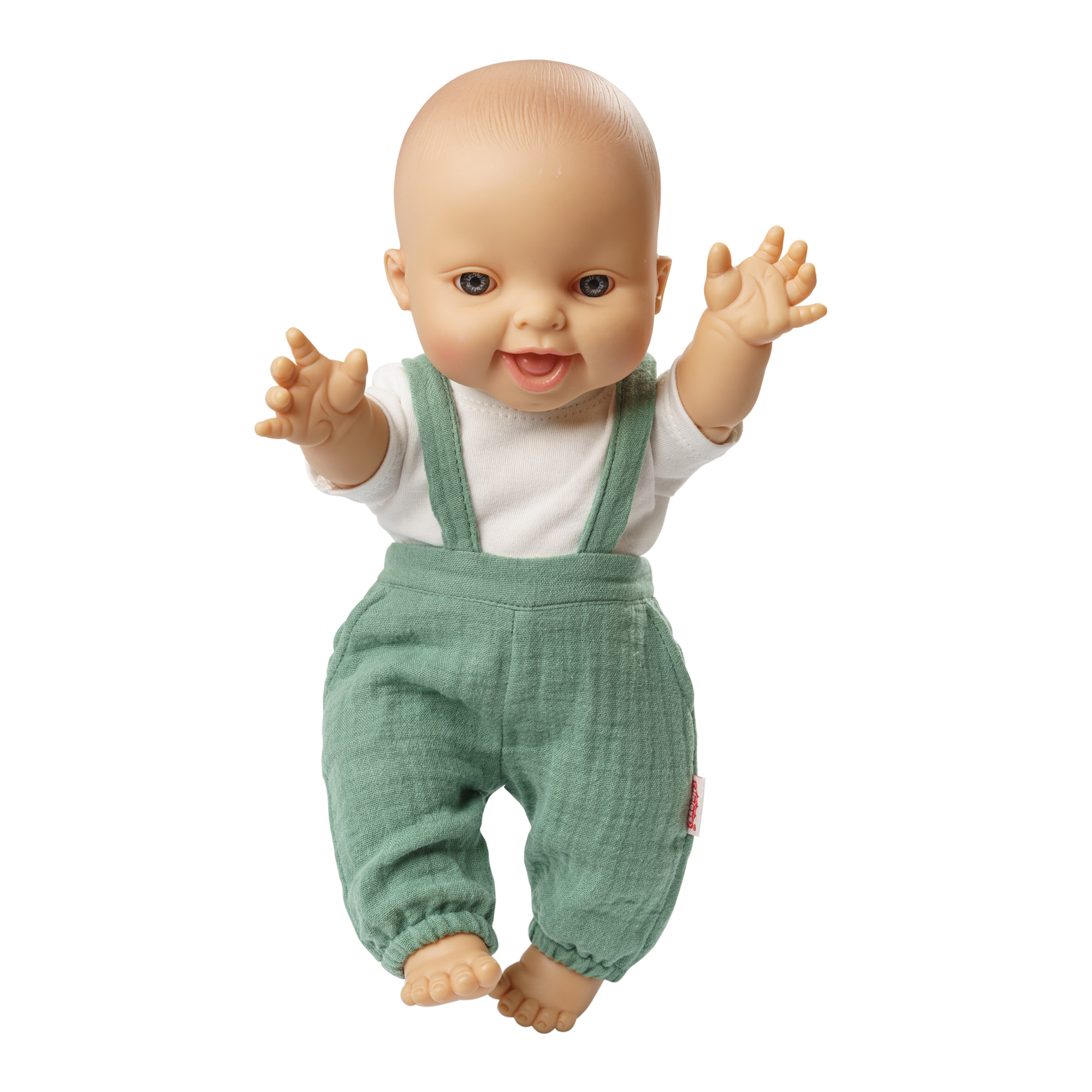 Doll dungarees made of 100% organic cotton, sage green, with white shirt, 2 pieces, size 35-45 cm