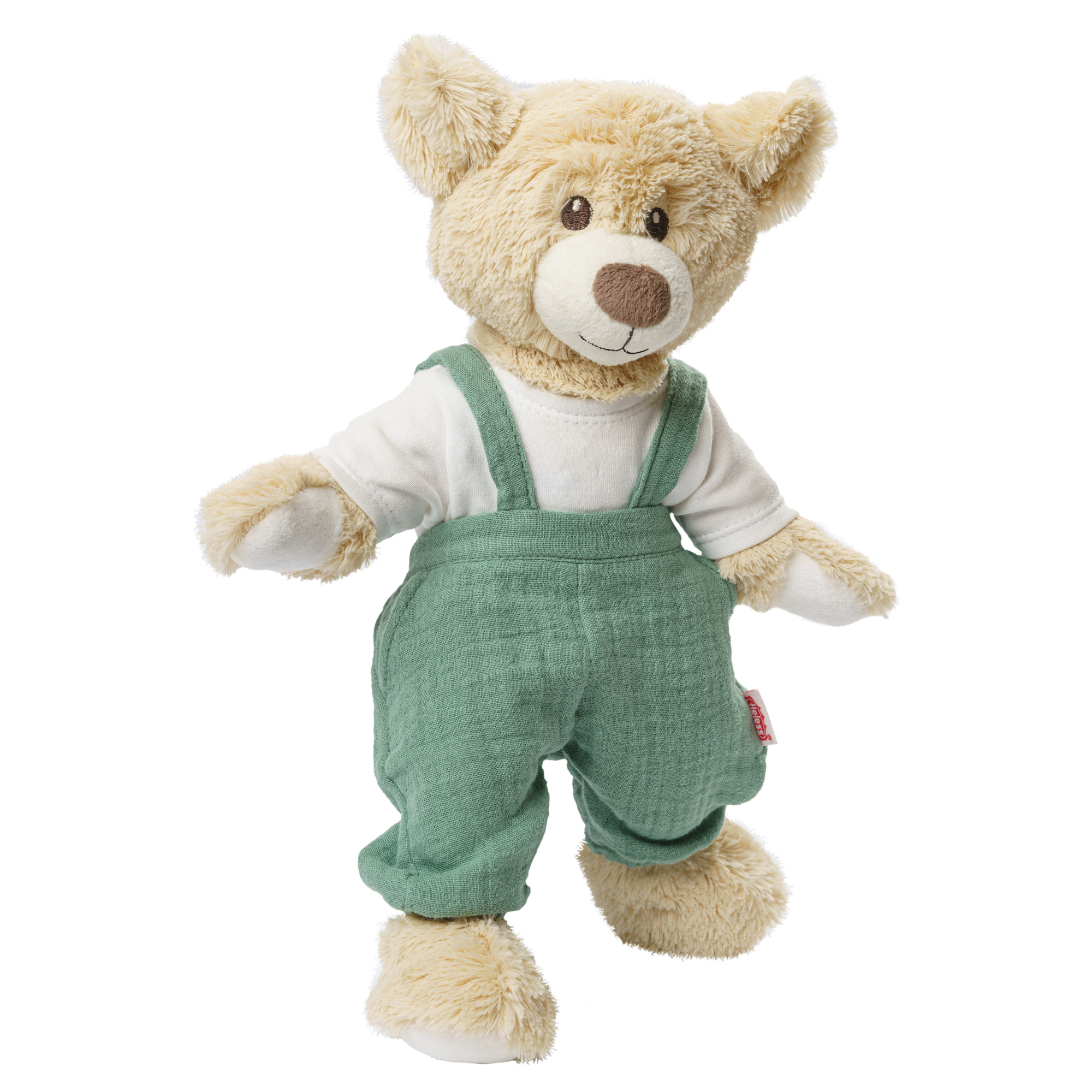 Doll dungarees made of 100% organic cotton, sage green, with white shirt, 2 pieces, size 28-35 cm