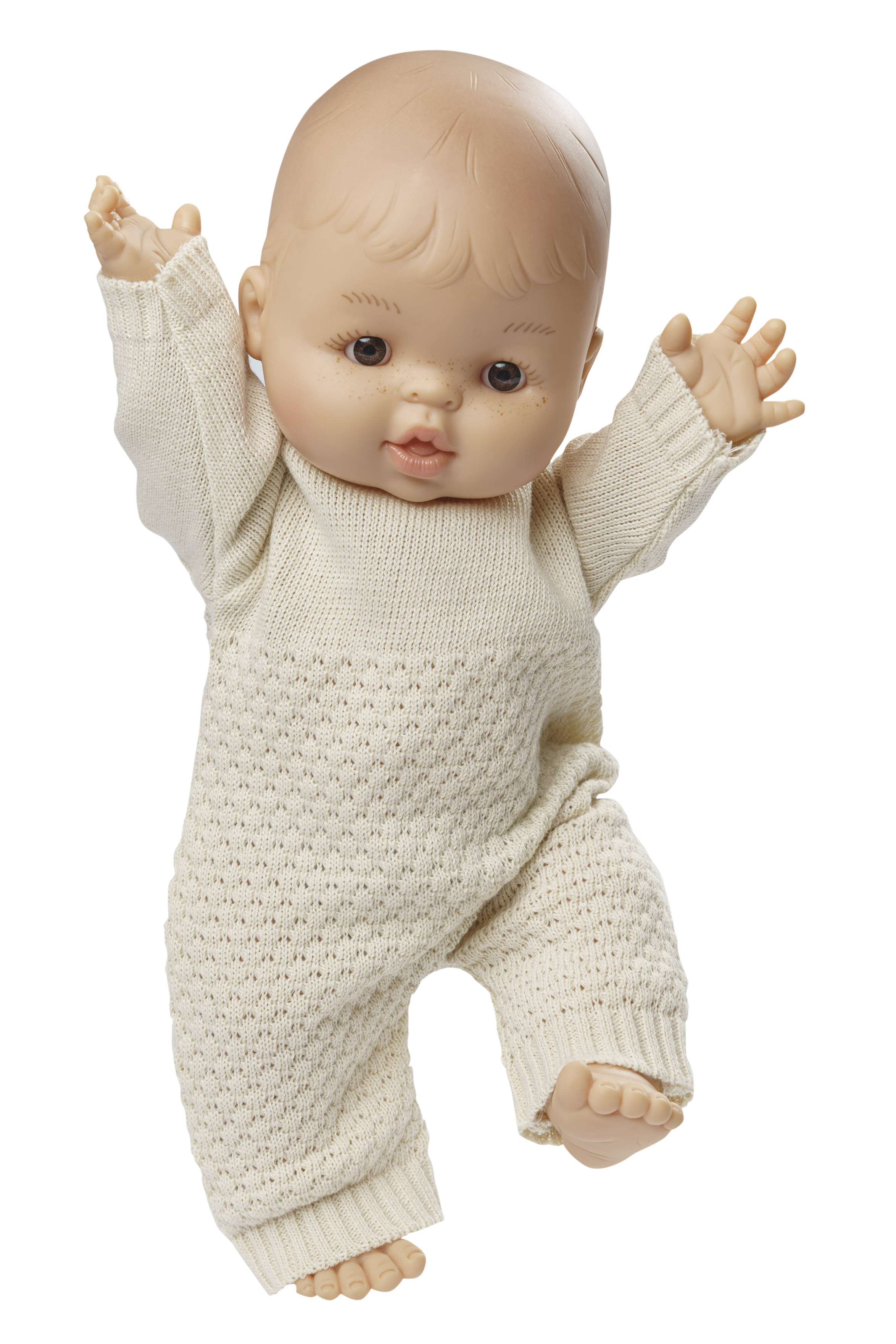 Puppen-Strickstrampler aus 100 % Bio-Baumwolle, ecru, Gr. 28-35 cm