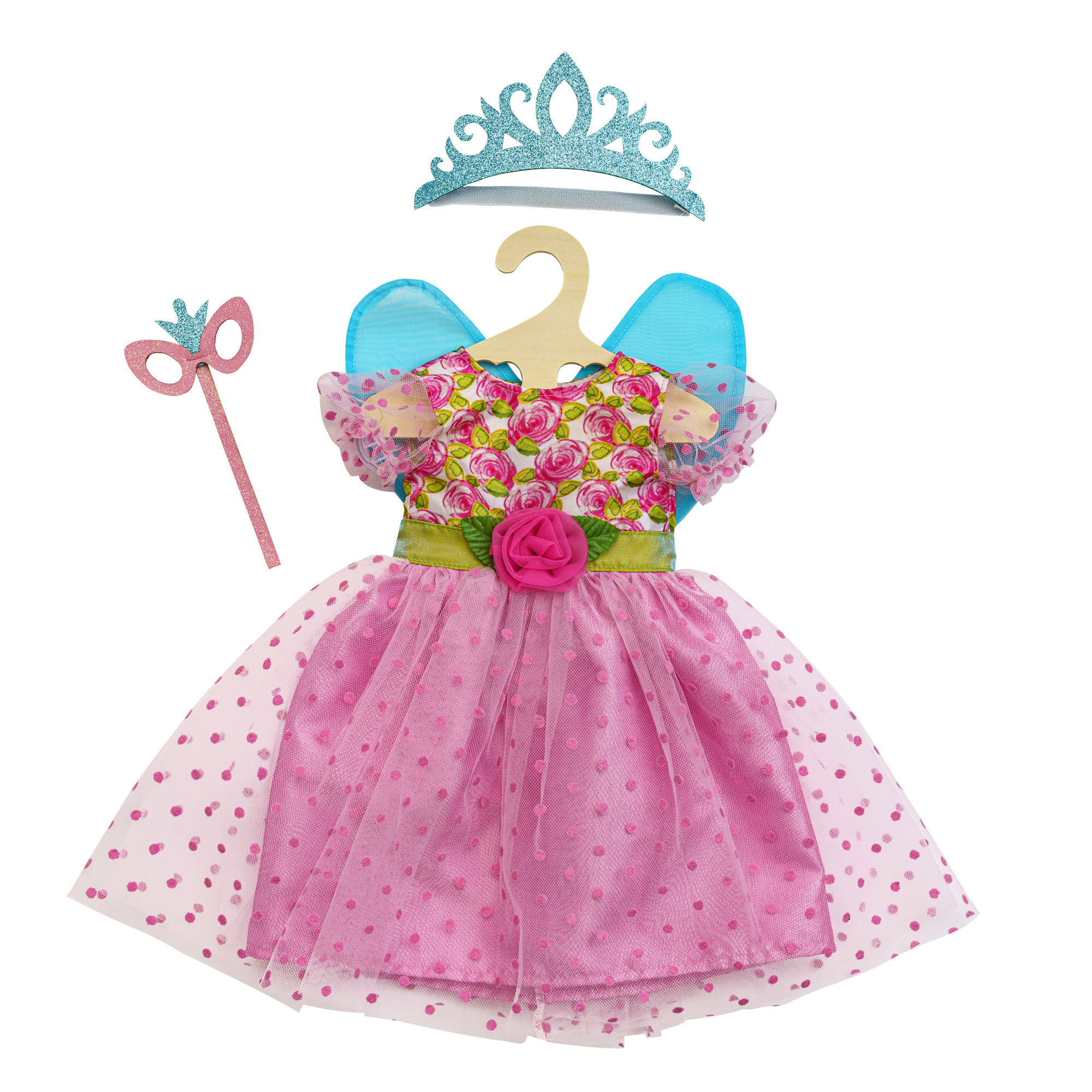 Doll Dress "Princess Lillifee" with glitter crown and eye mask, 3 pieces, size 28-35 cm