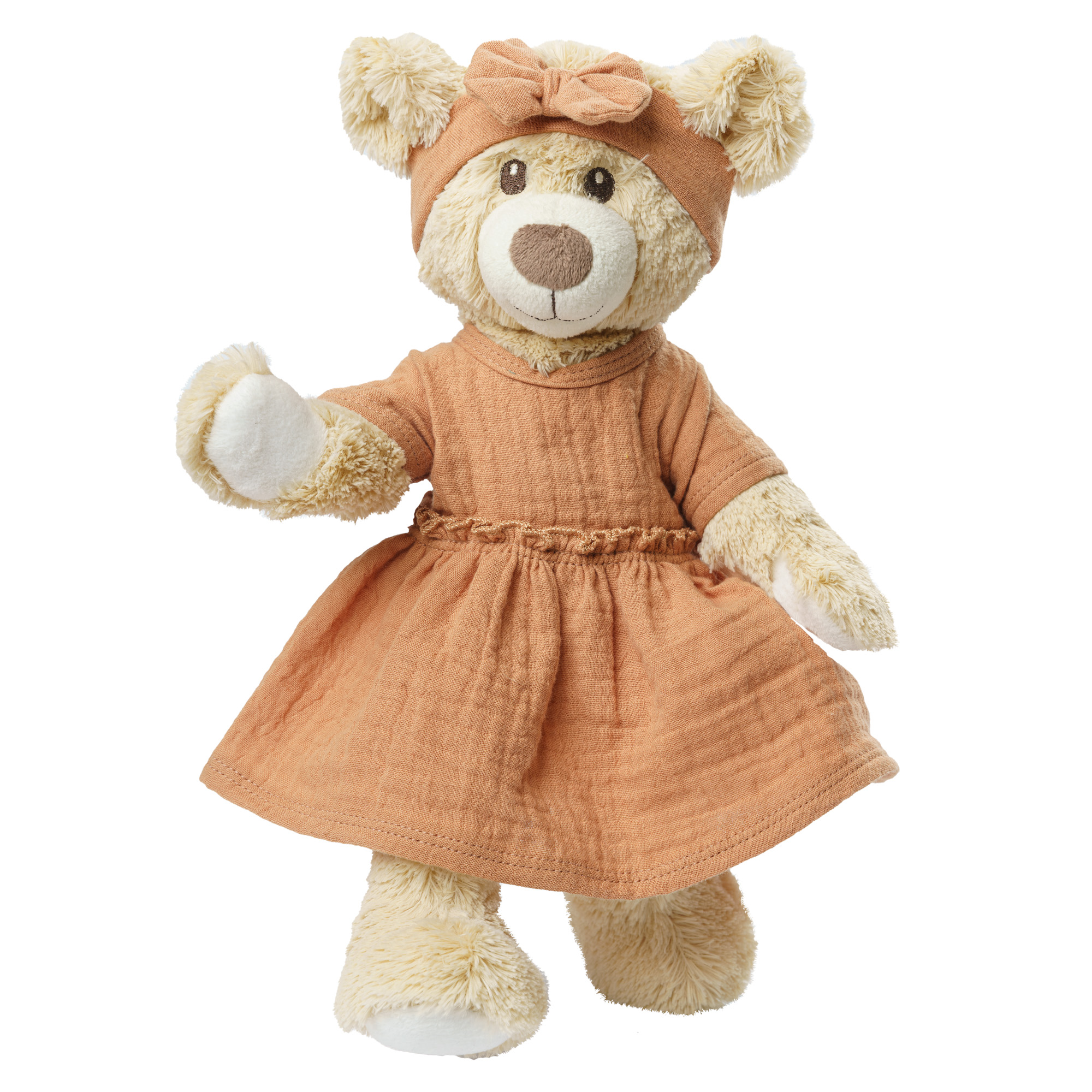 Doll dress made of 100% organic cotton with ruffles and hairband, caramel, 2 pieces, size 35-45 cm