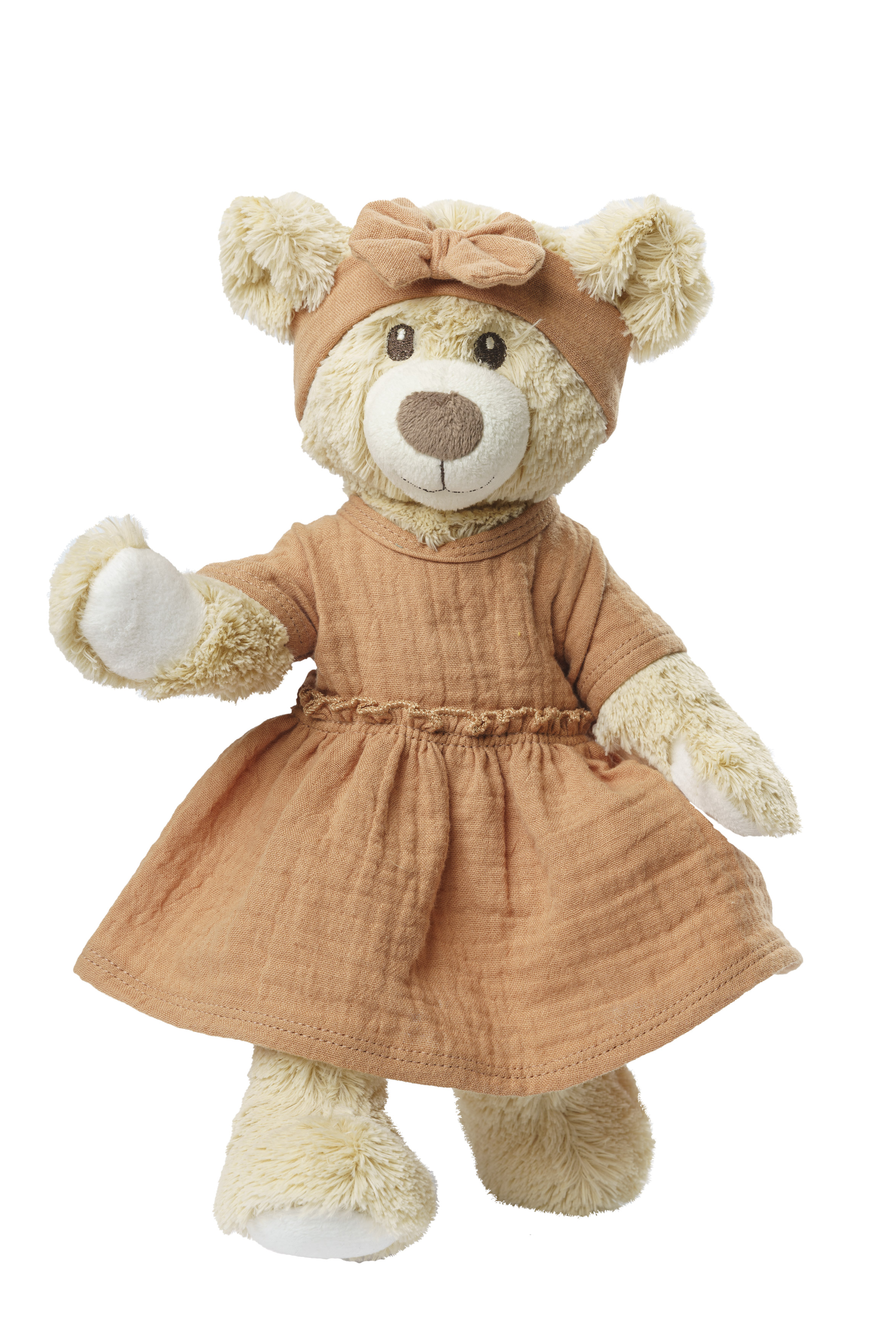 Puppenkleid aus 100 % Bio-Baumwolle mit Rüschen und Haarband, karamell, 2-teilig, Gr. 28-35 cm