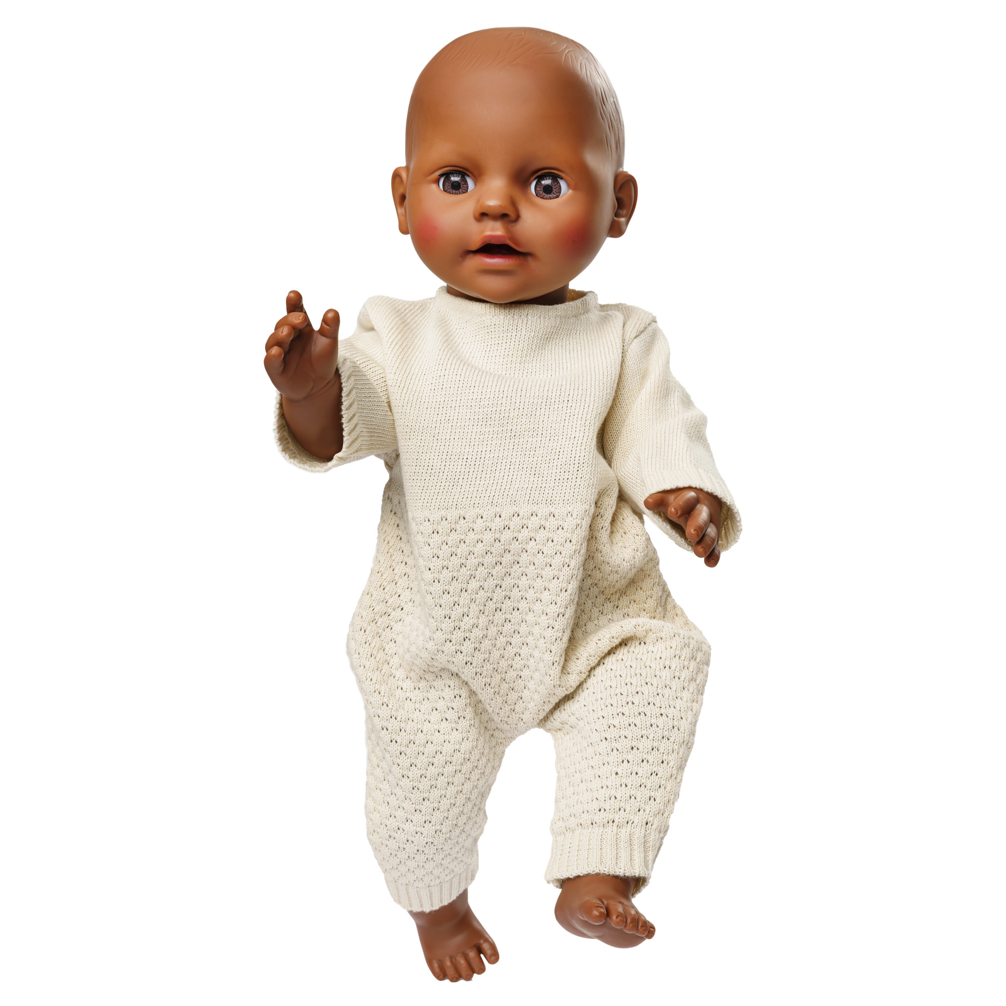 Knitted doll romper made of 100% organic cotton, ecru, size 35-45 cm