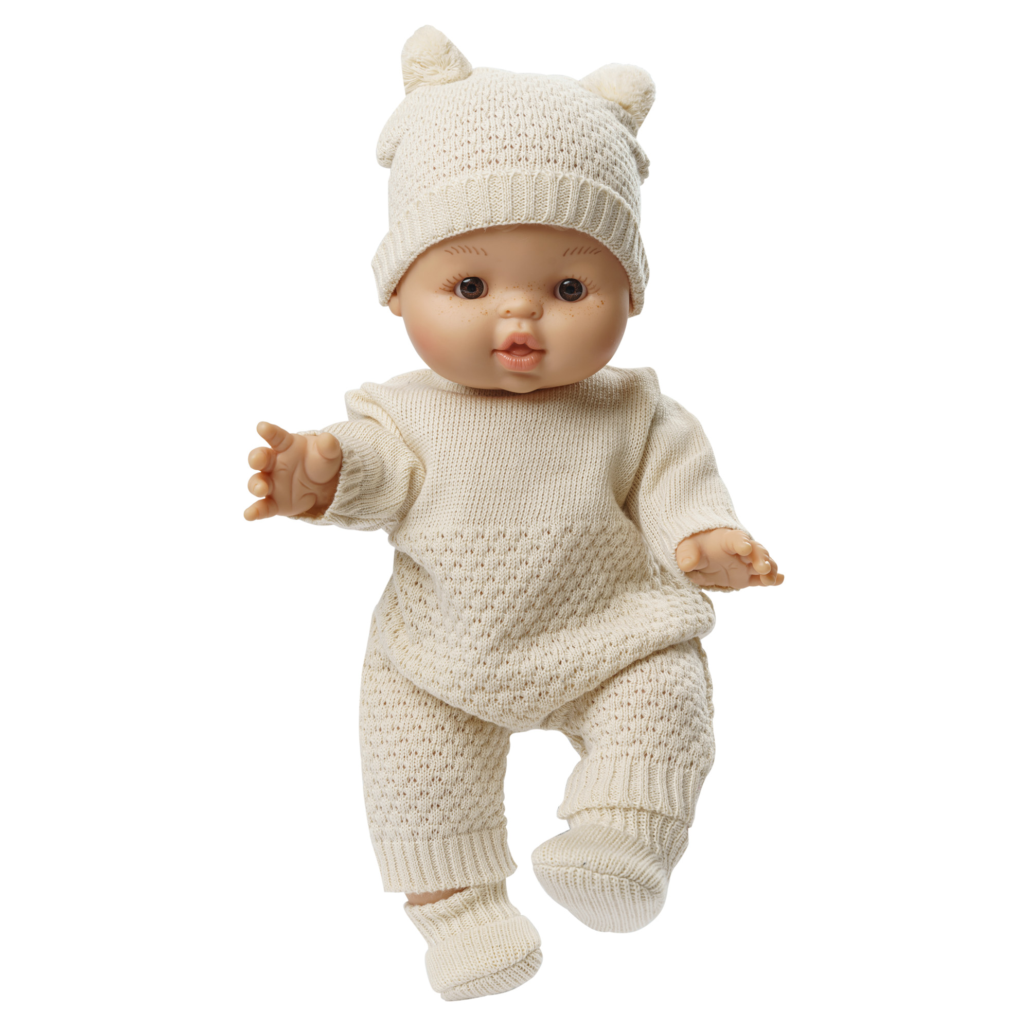 Knitted doll romper made of 100% organic cotton, ecru, size 35-45 cm