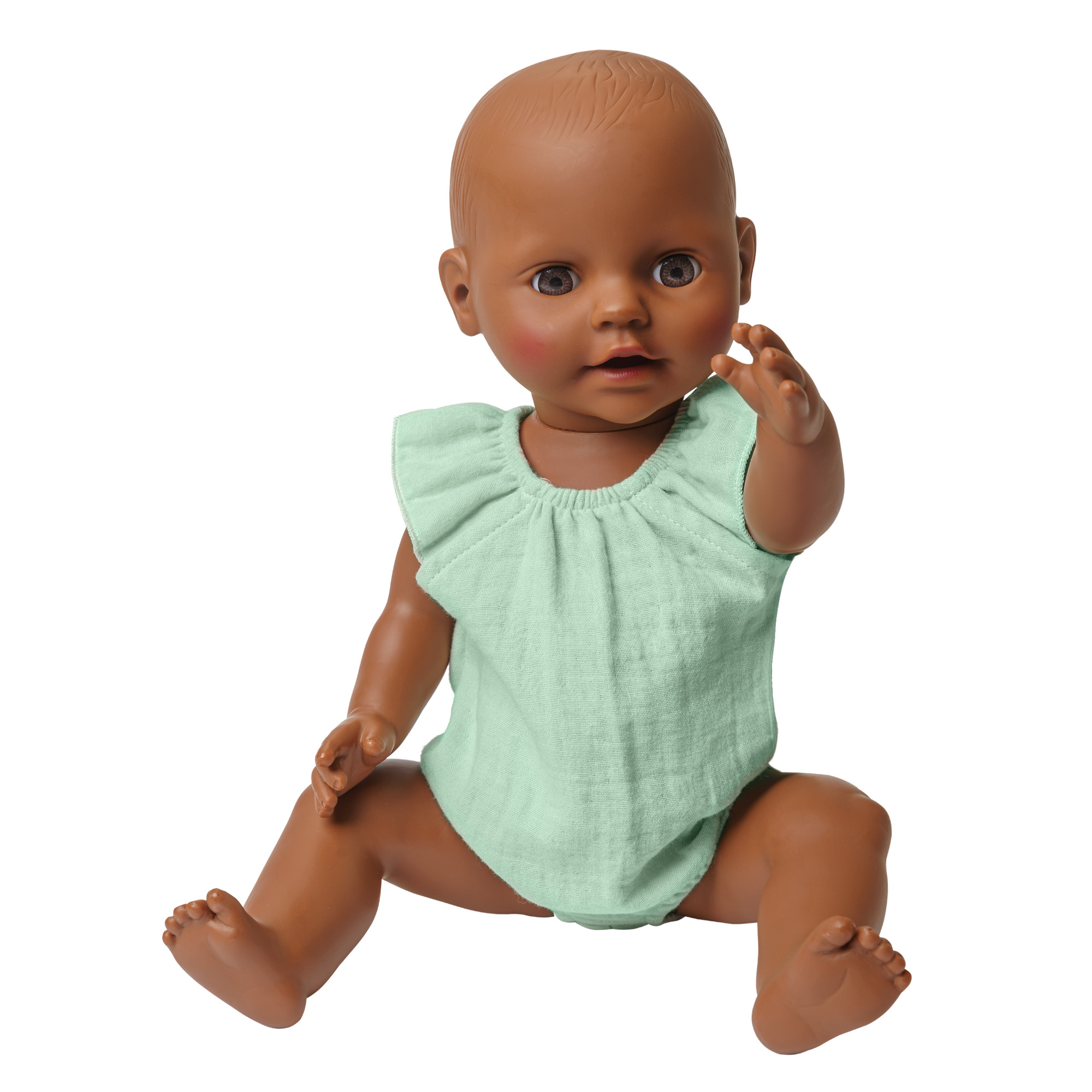 Doll body with ruffles made of 100% organic cotton, mint, size 35-45 cm