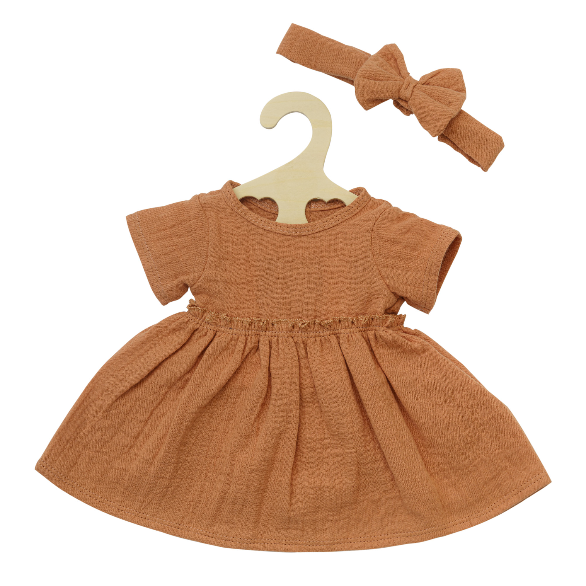 Puppenkleid aus 100 % Bio-Baumwolle mit Rüschen und Haarband, karamell, 2-teilig, Gr. 35-45 cm
