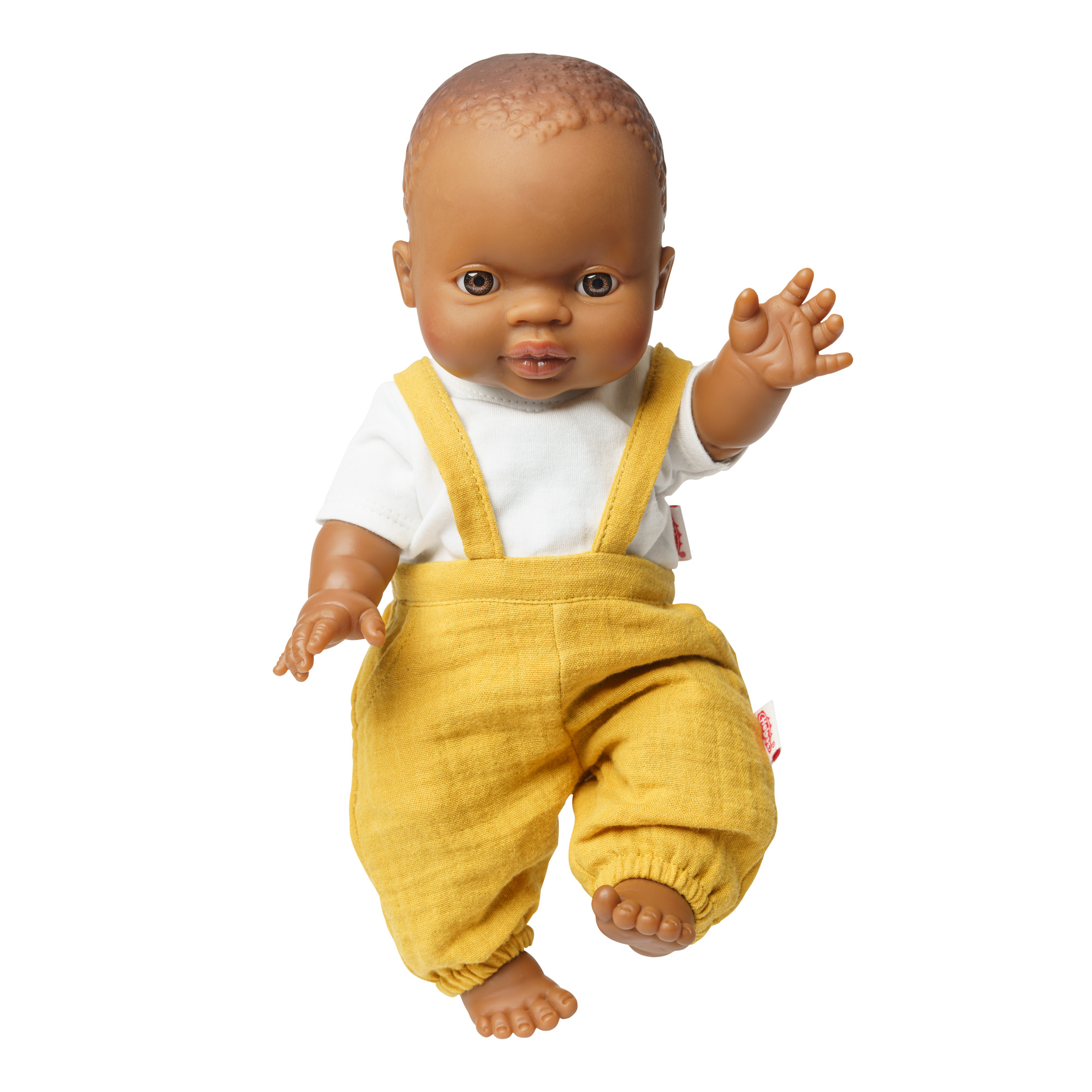 Doll dungarees made of 100% organic cotton, honey yellow, with white shirt, 2 pieces, size 35-45 cm