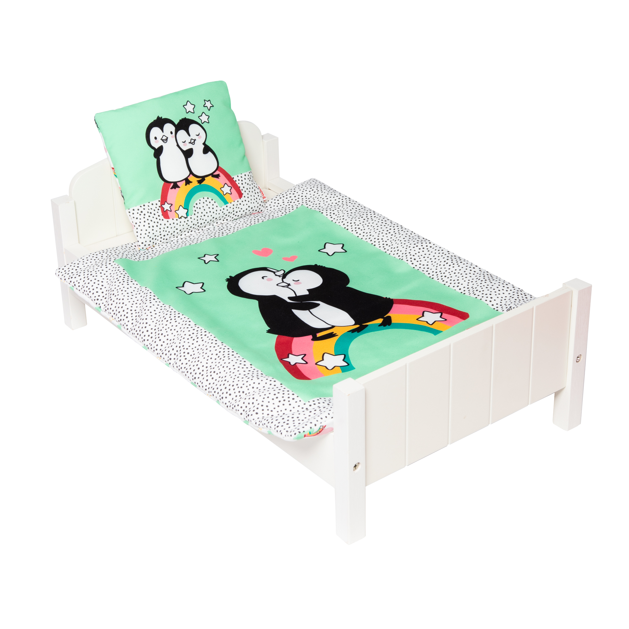 Puppen-Bettdecke "Pinguin Pünktchen" (44 x 34 cm) mit Kissen (16 x 16 cm)