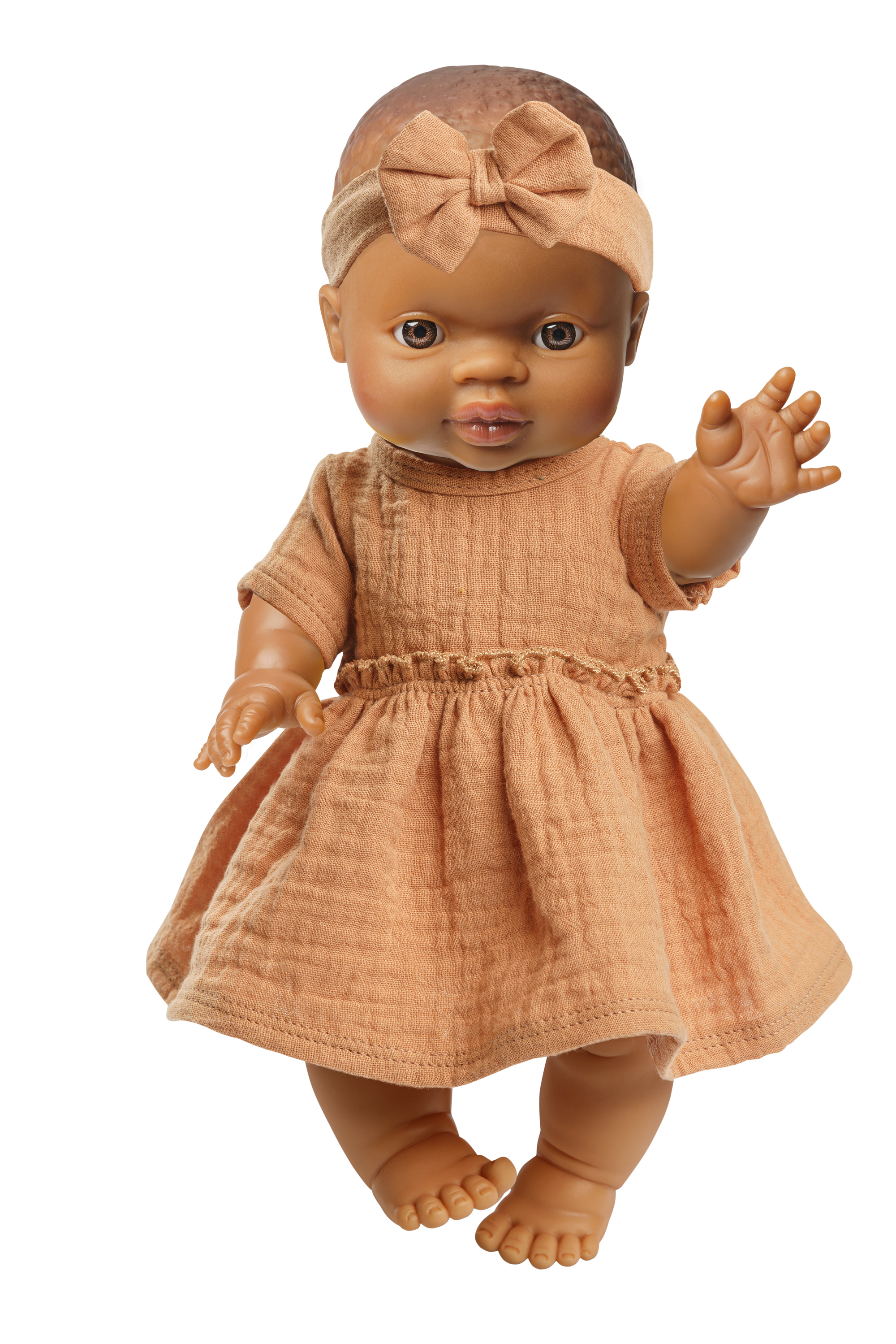 Set: Girl doll with organic dress, caramell, 34 cm
