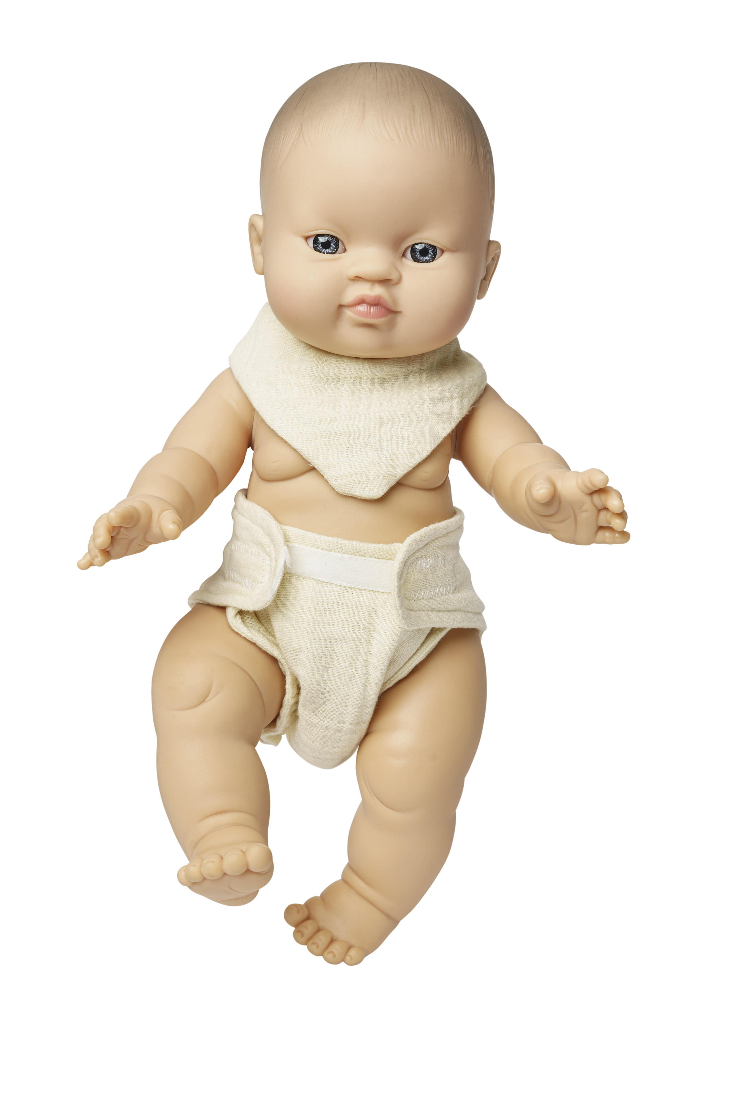 Puppen-Babyset mit Stoffwindel und Lätzchen aus 100 % Bio-Baumwolle, ecru, 2-teilig, Gr. 28-35 cm
