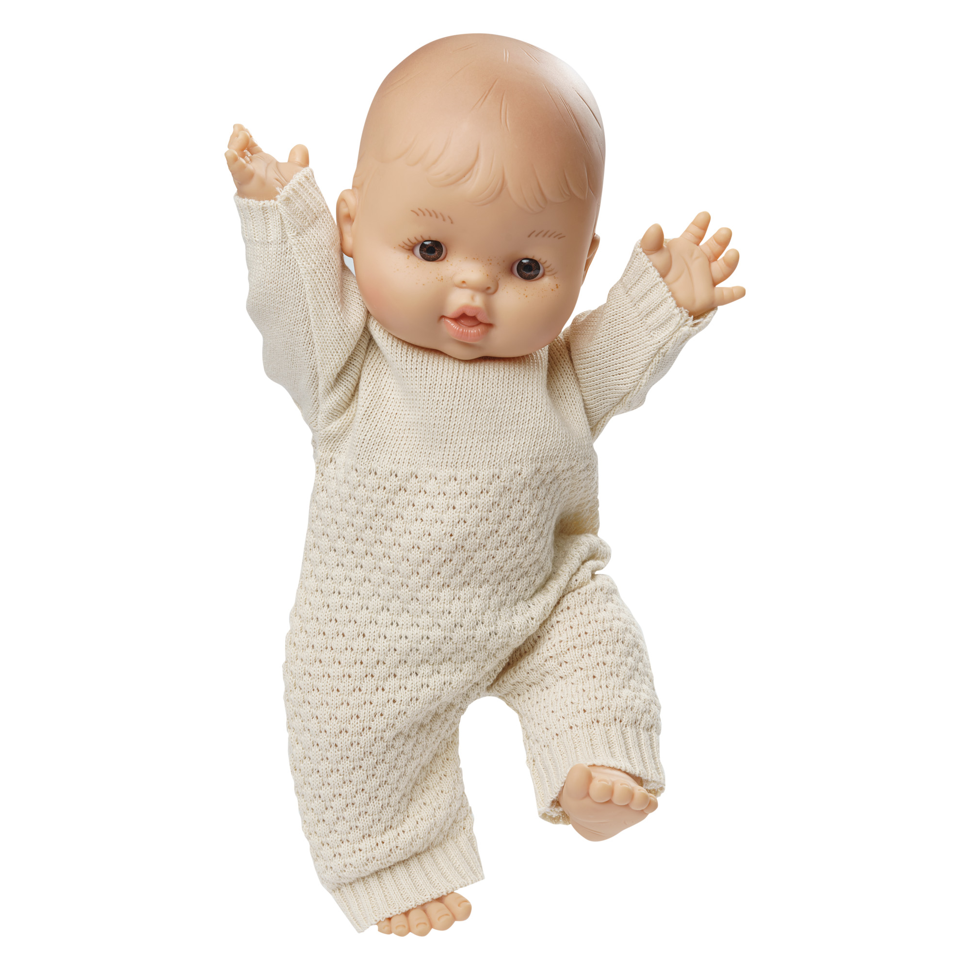 Knitted doll romper made of 100% organic cotton, ecru, size 28-35 cm