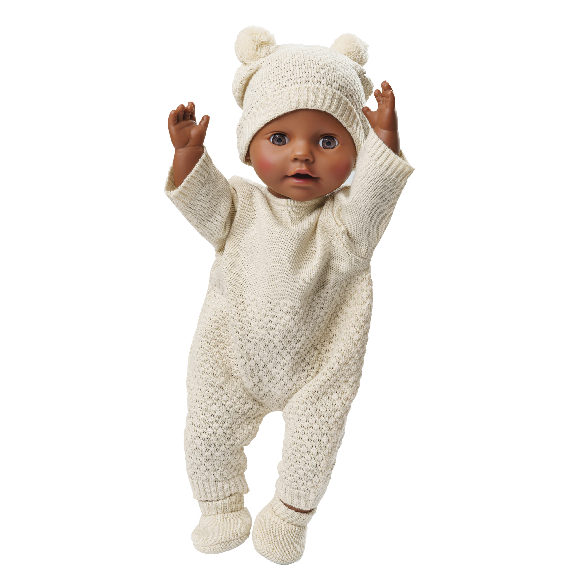 Knitted doll romper made of 100% organic cotton, ecru, size 28-35 cm