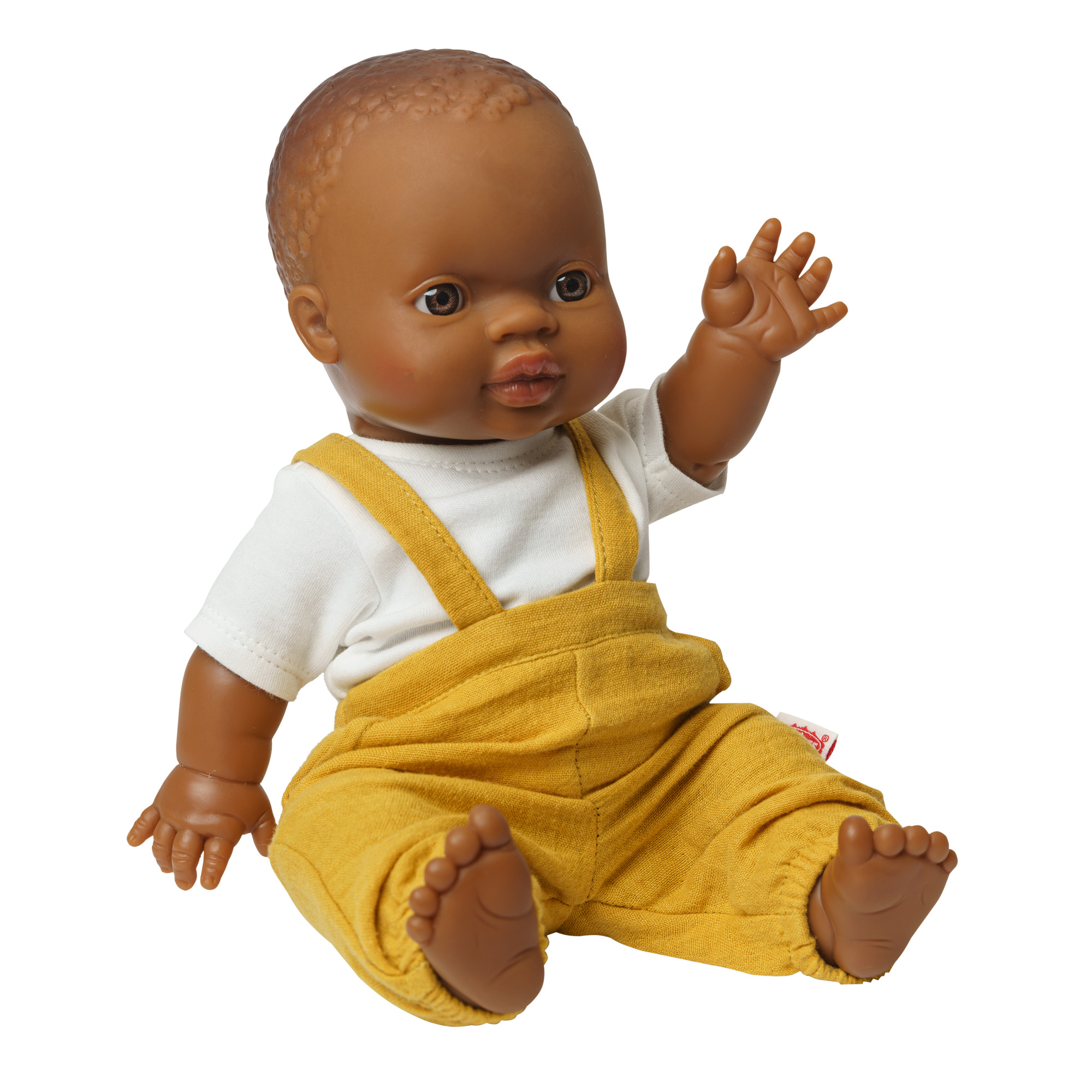 Doll dungarees made of 100% organic cotton, honey yellow, with white shirt, 2 pieces, size 28-35 cm