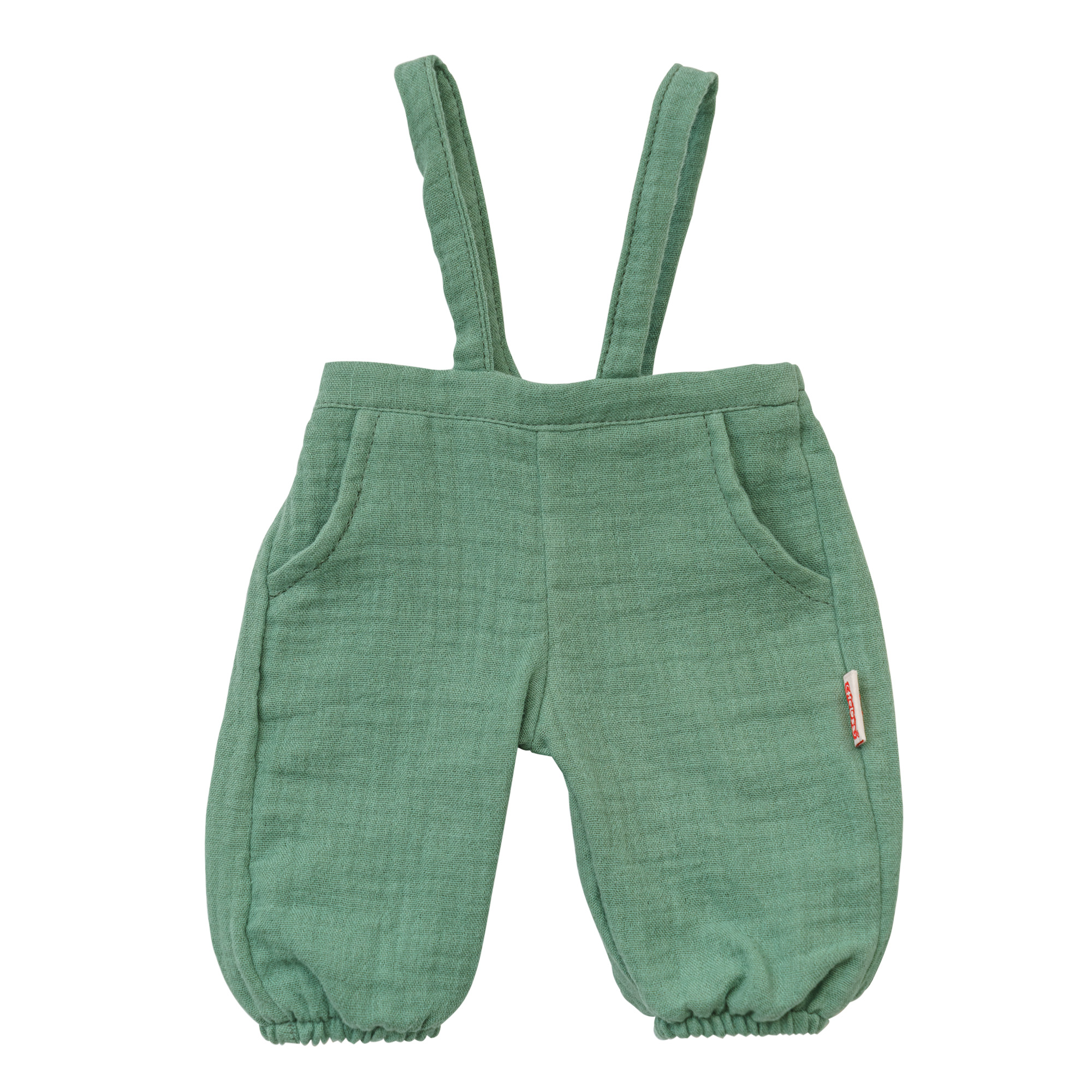 Doll dungarees made of 100% organic cotton, sage green, with white shirt, 2 pieces, size 35-45 cm