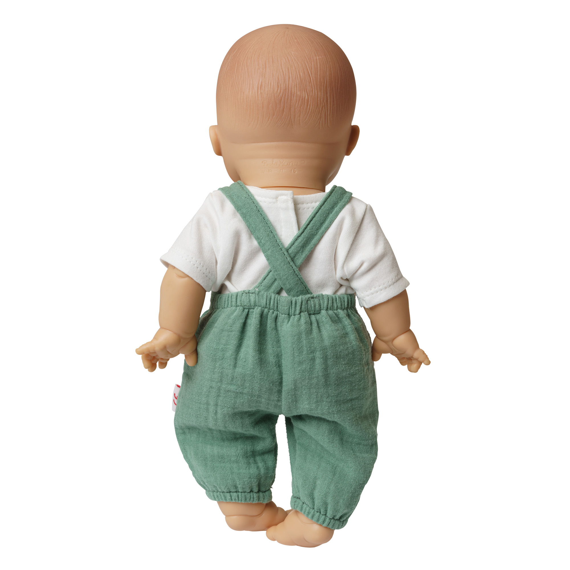 Doll dungarees made of 100% organic cotton, sage green, with white shirt, 2 pieces, size 35-45 cm