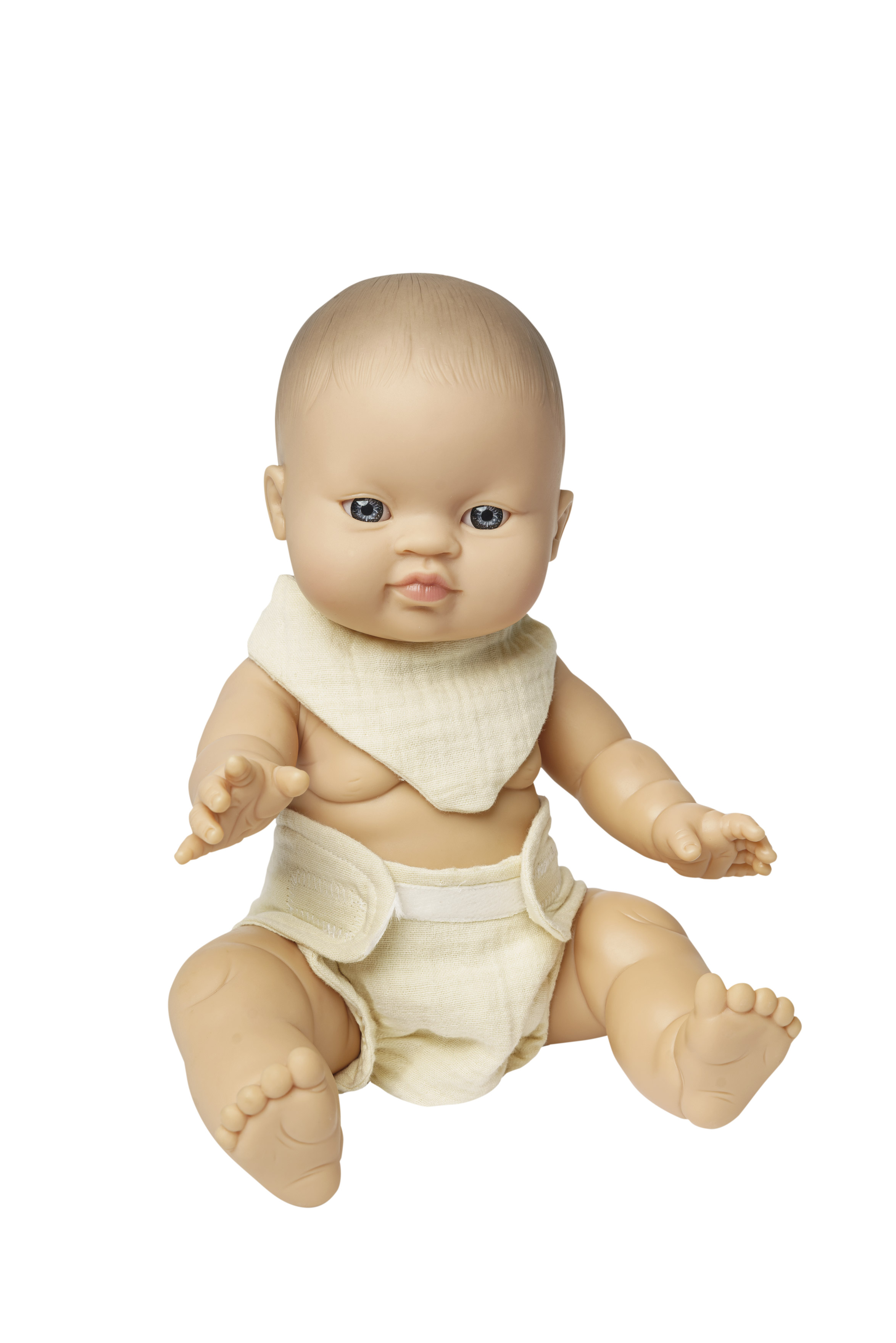 Puppen-Babyset mit Stoffwindel und Lätzchen aus 100 % Bio-Baumwolle, ecru, 2-teilig, Gr. 35-45 cm