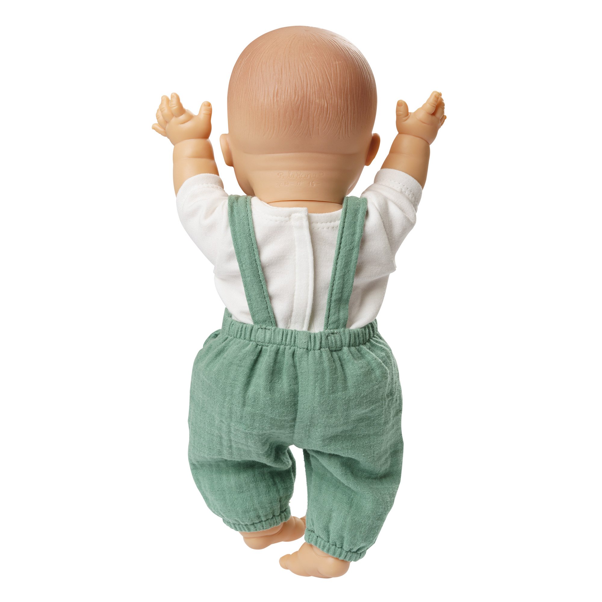 Doll dungarees made of 100% organic cotton, sage green, with white shirt, 2 pieces, size 28-35 cm