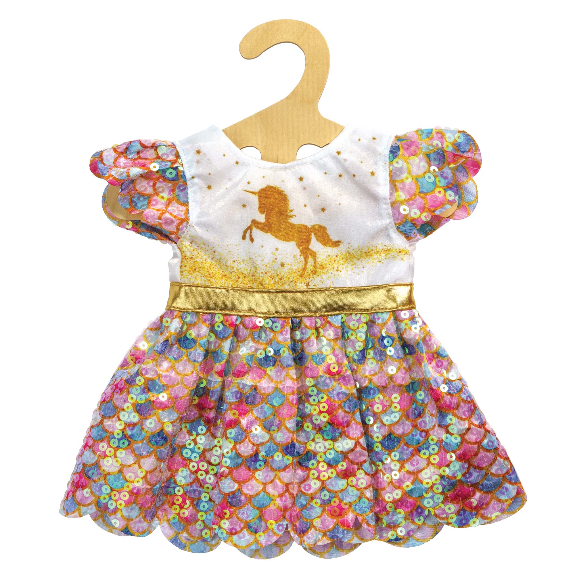 Größe 20-25 cm Kleid für Puppen im Design Schutzengel mit goldenen Flügeln und Sternen-Haarband Heless 9152